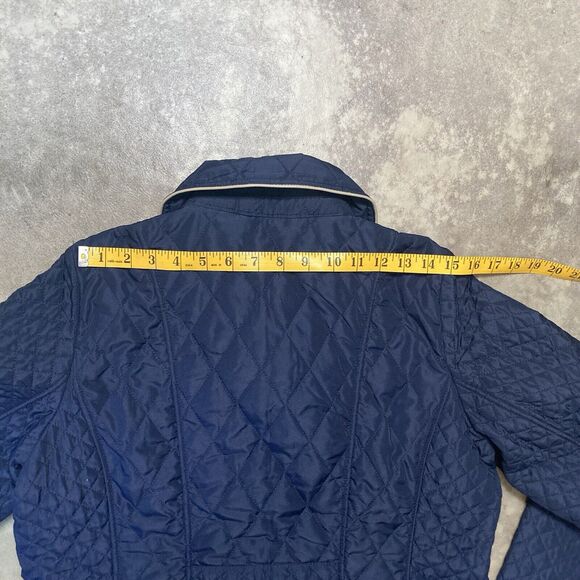 Chicos Jacket Womens 10 Clasic Navy Blue Quilted Elongated Outerwear Leather - Picture 7 of 14